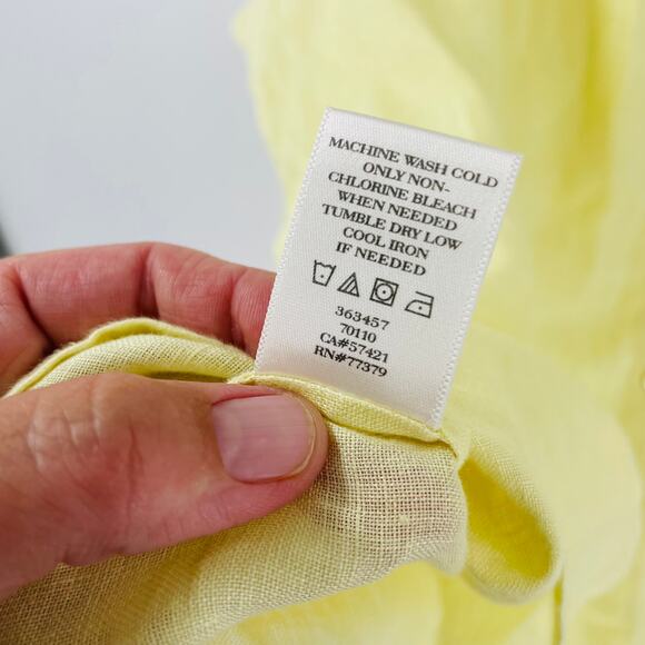 Ann Taylor Linen Button Down Shirt Top Blouse Yellow Long Sleeves Size XXL - Picture 6 of 8